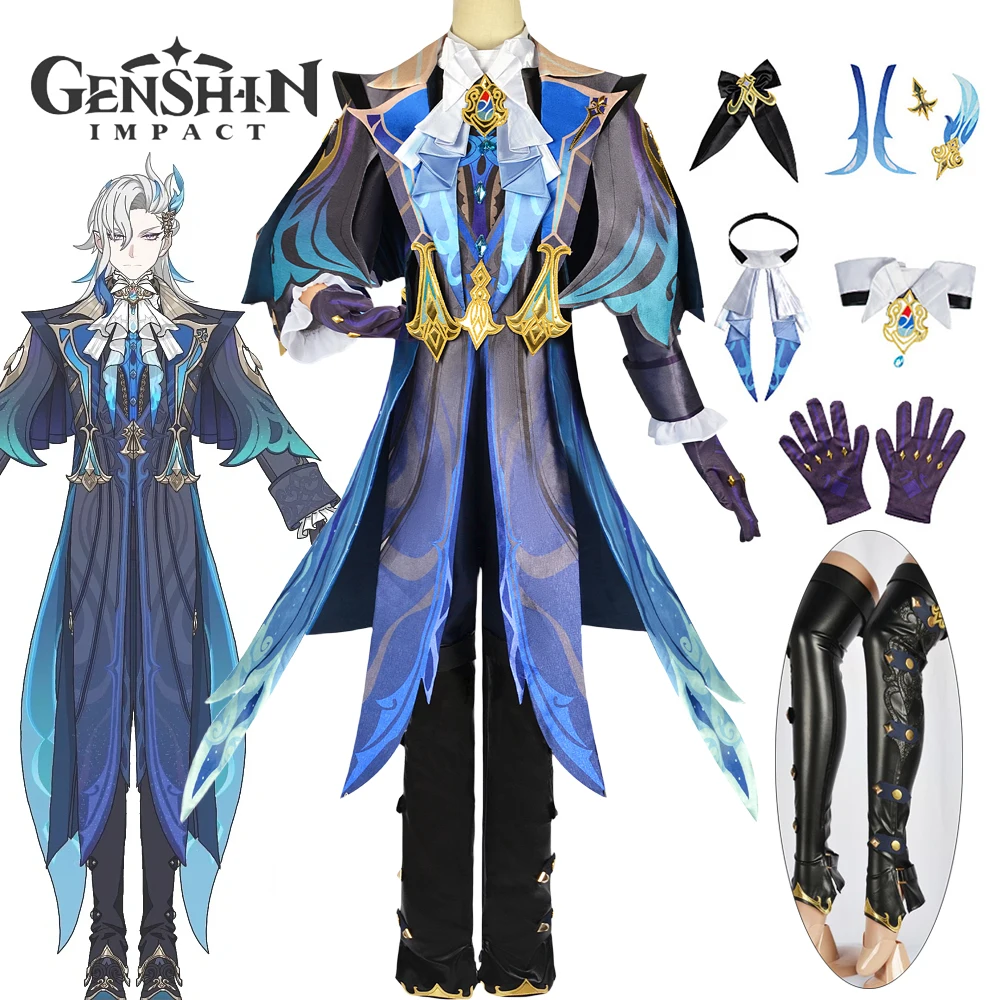

Game Genshin Impact Neuvillette Cosplay Costume Adult Men Uniform Top Pants Shawl Suit Halloween Masquerade Party Clothes Outfit