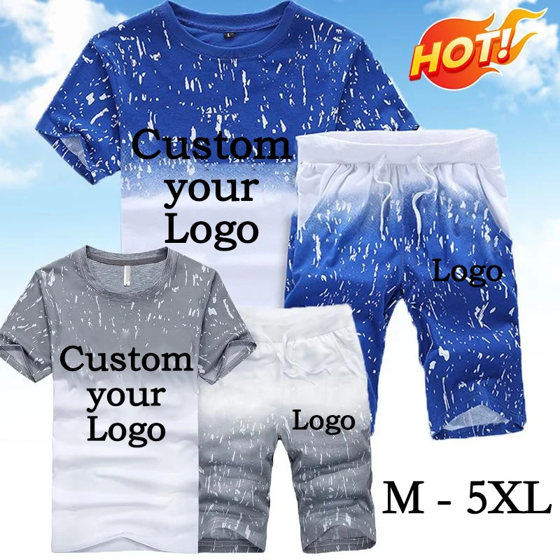 

Custom Logo T-Shirts Shorts Sets Mens Tees Suits Sports 2 Piece Outfit Streetwear Summer Quality Tracksuit