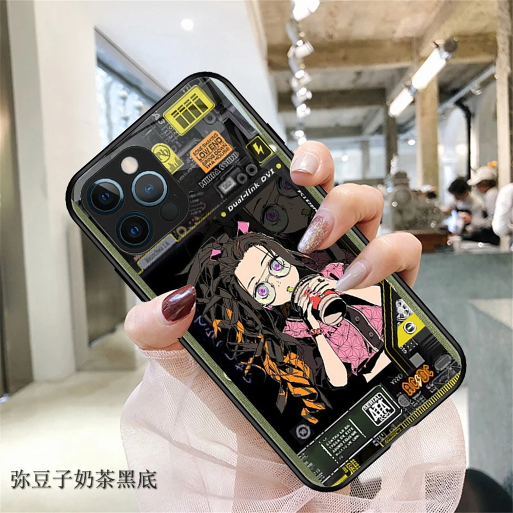 

With Gift 2023 Anime Tempered Glass Mobile Phone Case For iPhone 14 13 12 11 Pro Max X 8 7 6 SE Soft Frame Anti-fall Back Cover