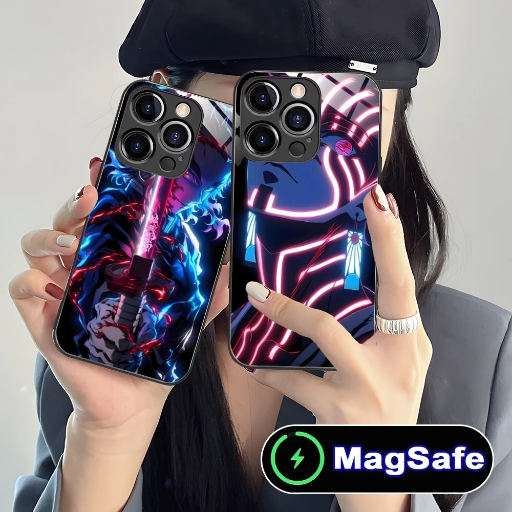Цветной неоновый чехол для мобильного телефона Demon Slayer iPhone 16 15 14 13 12 11 Pro Max Plus Mini