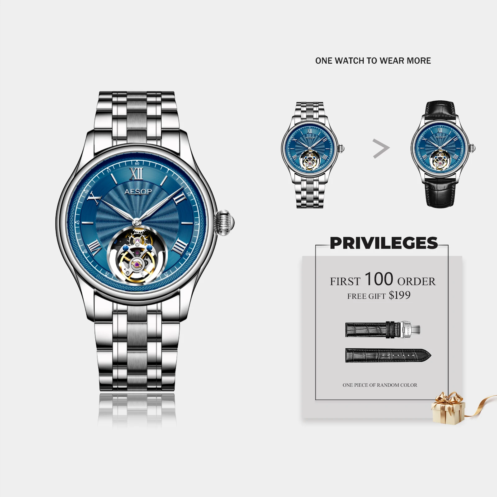 AESOP роскошные высококачественные механические часы с турбийоном мужские ремешок