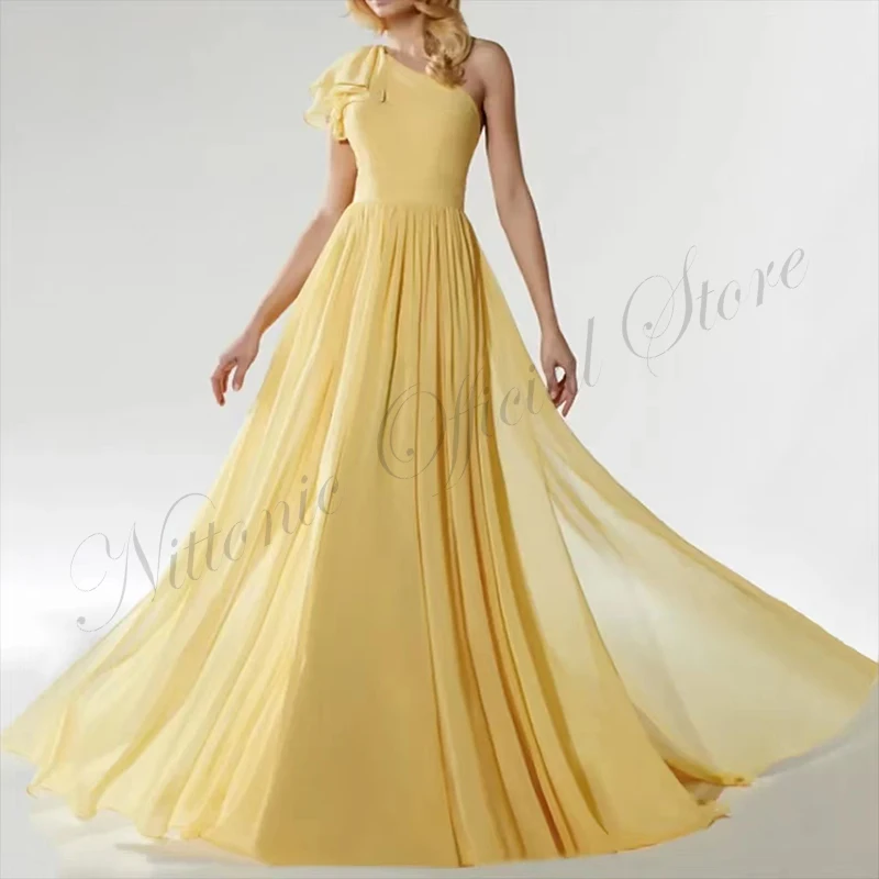 

Long Elegant Evening Dresses for Women Chiffon One-Shoulder Floor-Length A-Line Prom Party Gala Special Events Wedding 2023 New