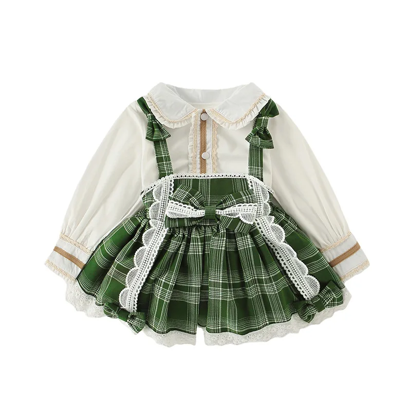 

Spring Baby Girls Clothes Sets Long Sleeve Shirt + Plaid Dresses 2pcs/set Children Girl Clothes Suits 2-7Years