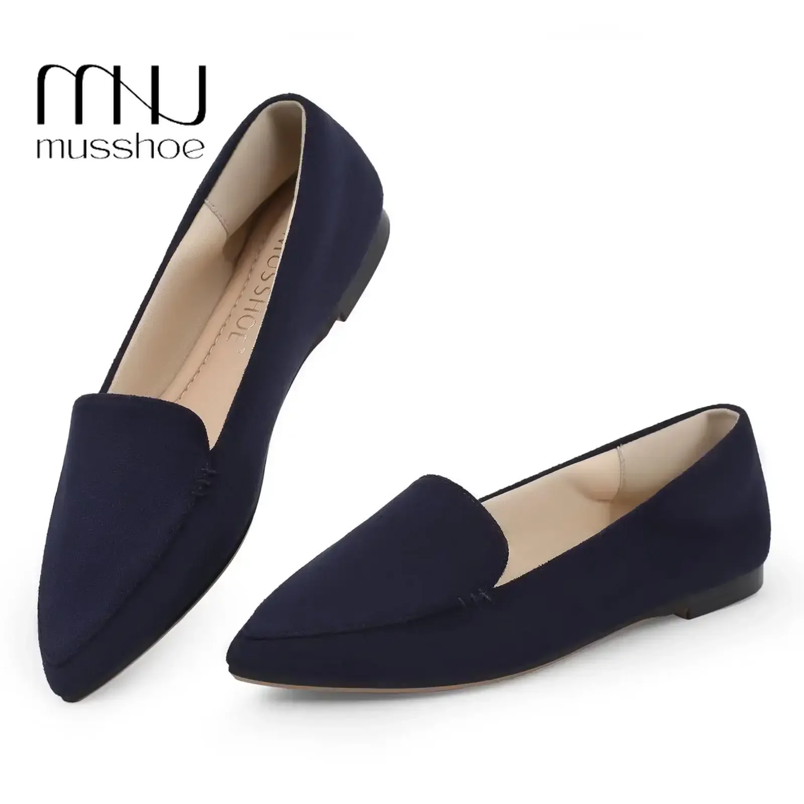 Туфли MUSSHOE женские с острым носком балетки без застежки Классическая мягкая