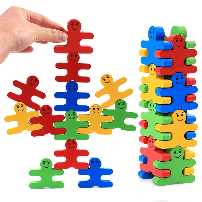 

16Pcs/Set Wooden Montessori Balance Villain Games Stacking High Building Blocks Toys Early Educational Math Toy For Kids