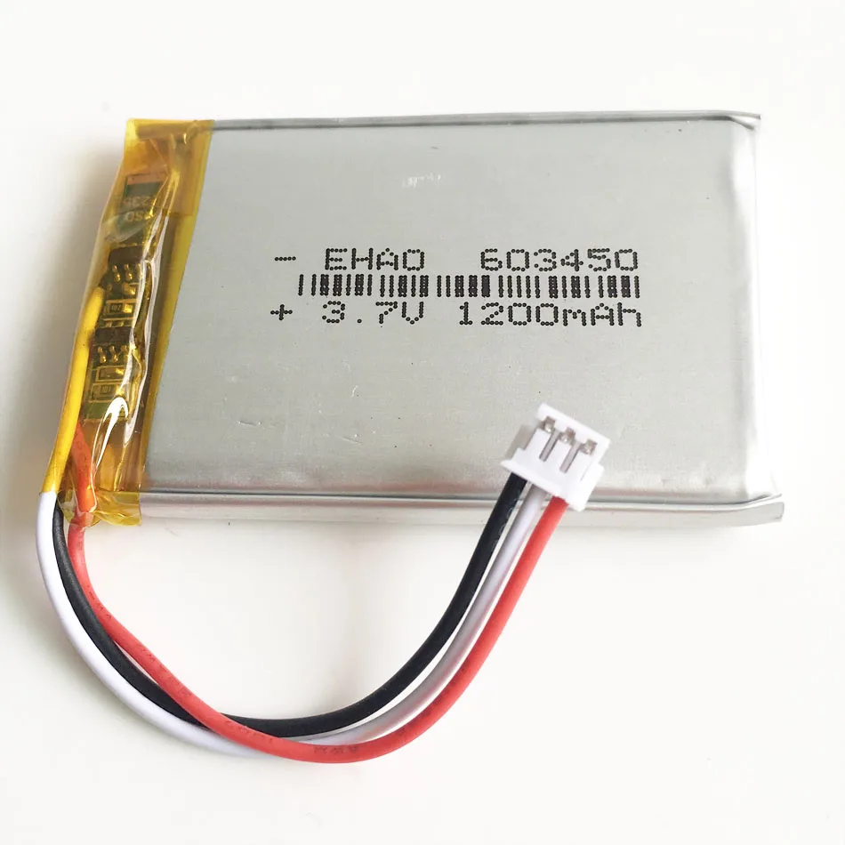 

3.7V 1200mAh Lithium Polymer LiPo Rechargeable Battery with JST ZH 1.5mm 3pin connector For PAD camera GPS Speaker laptop 603450