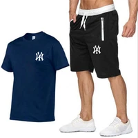 2022 new ny printed tracksuit sets mens casual brand fitness sweatshirt two t shirts shorts mens hip hop fashion clothing