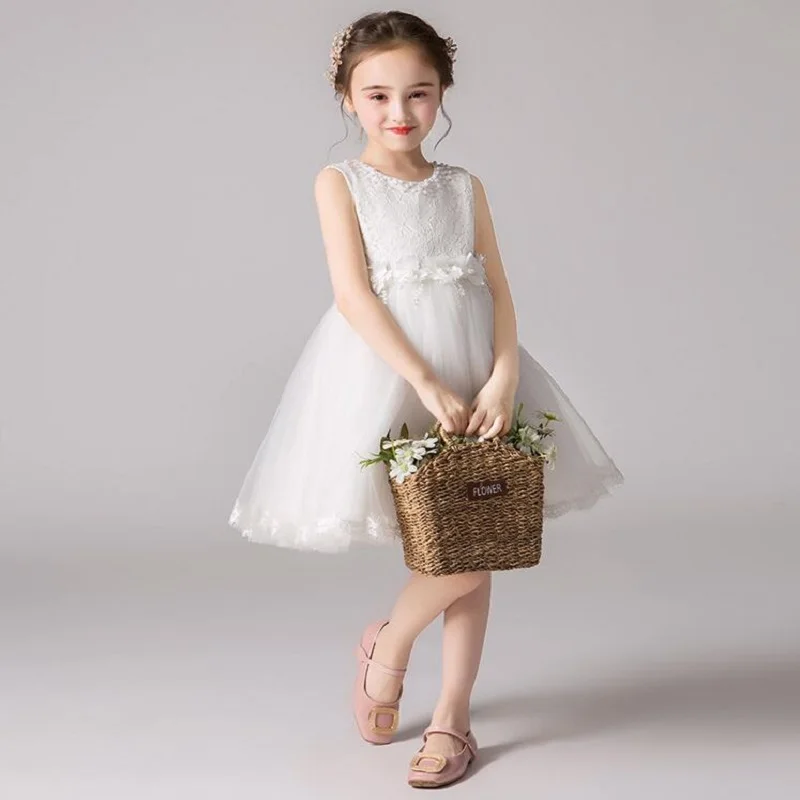 

Summer Princess Dresses Girl Sleeveless Lace Bow Party Dress Flower Girl Costumes Kids Clothes 4-14 Years Children Dresses