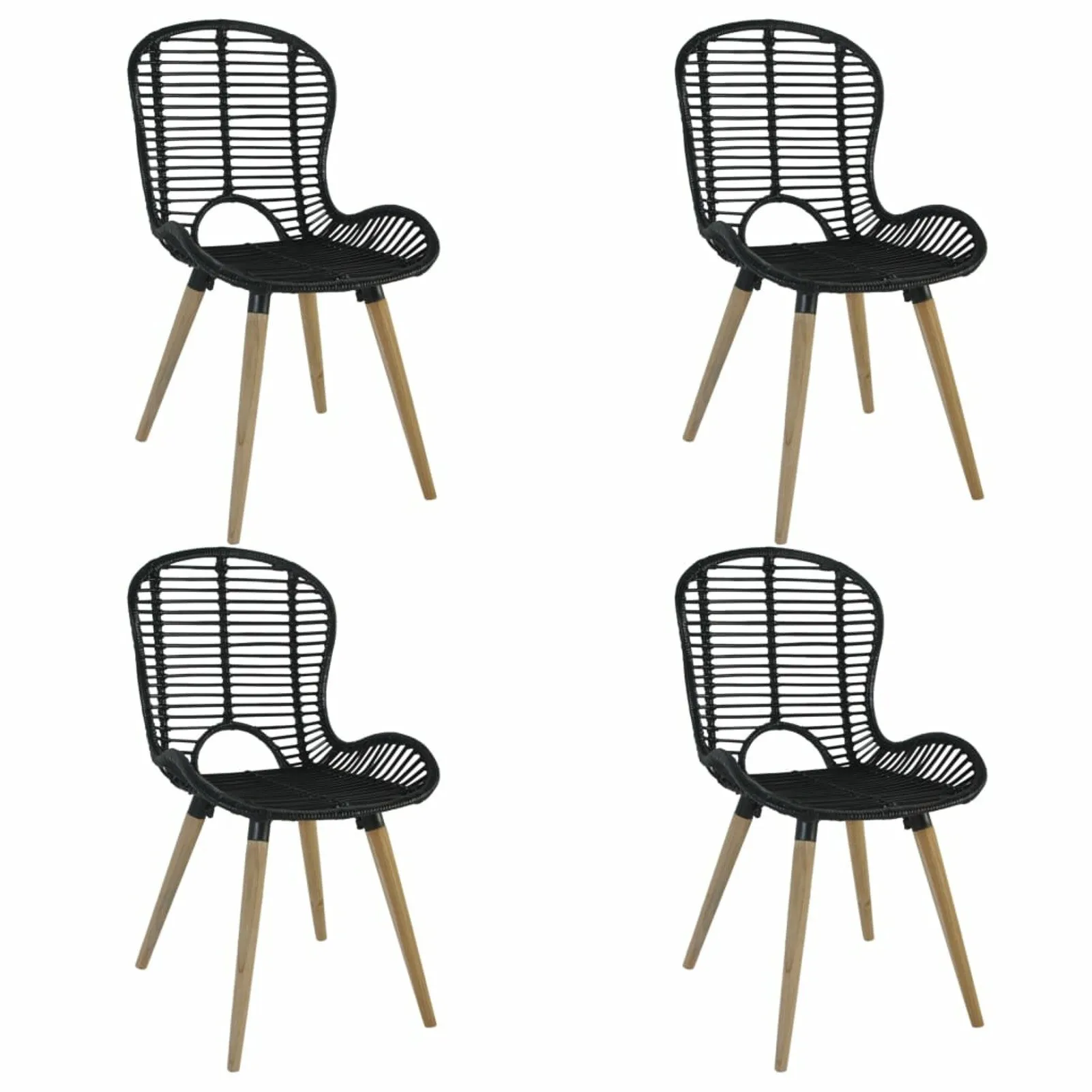 

Dining Chairs 4 pcs Black Natural Rattan