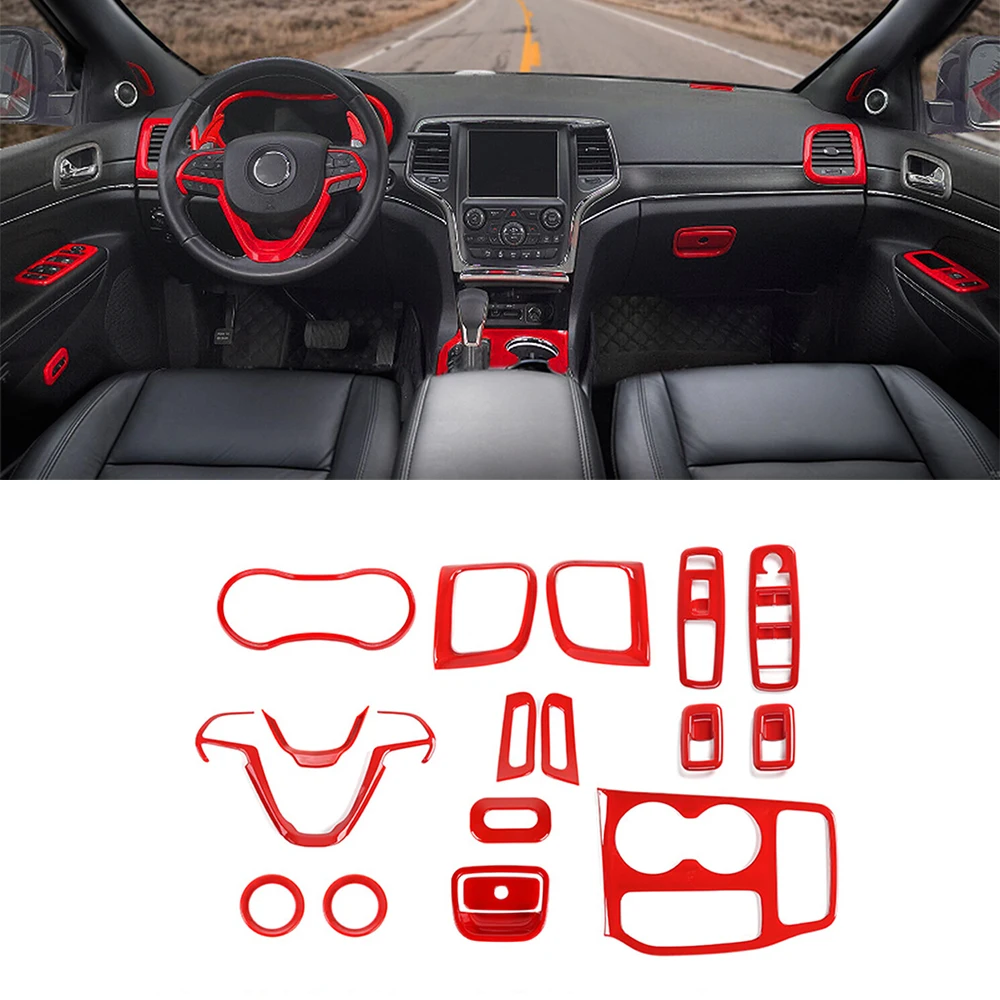 Car Interior Suit Kit Decoration Cover for Jeep Grand Cherokee 2016 2017 2018 2019 2020 2021 Accessories ABS Red Carbon Fiber Car Interior Suit Kit Decoration Cover for Jeep Grand Cherokee 2016 2017 2018 2019 2020 2021 Accessories ABS Red Carbon Fiber