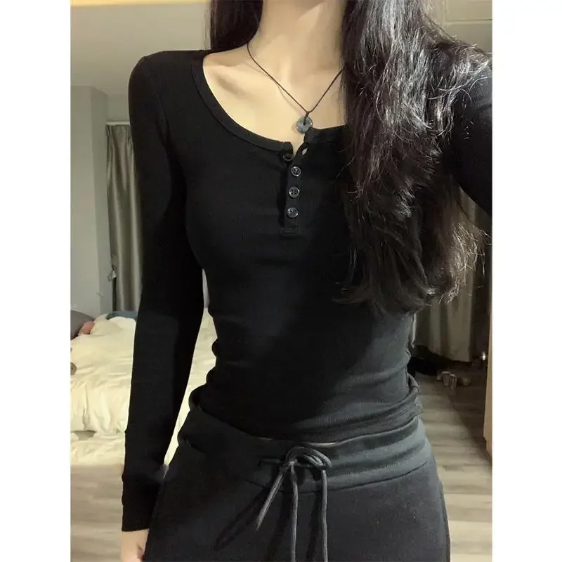 Осень/зима женская футболка с длинным рукавом базовый слой Top2024 новый вязаный топ