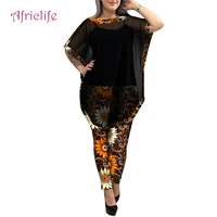 new africa clothes women dashiki print two piece party suit batwing lace short sleevepants plus size clothing for lady wy677