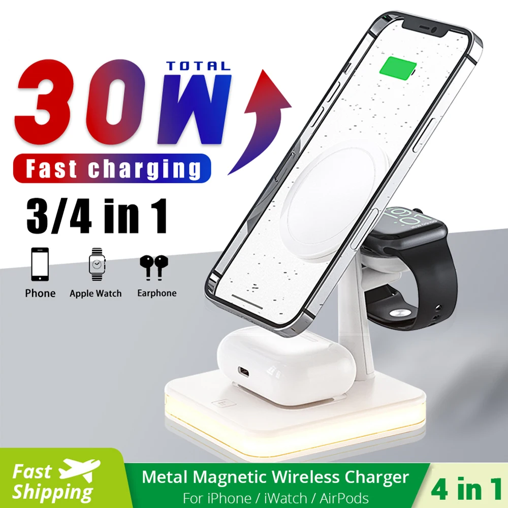 

3 in 1 Magnetic Wireless Charger 30W 15W Fast Charging Machine For iPhone 14 13 Pro Max Apple Watch Airpods Pro Max Carregador