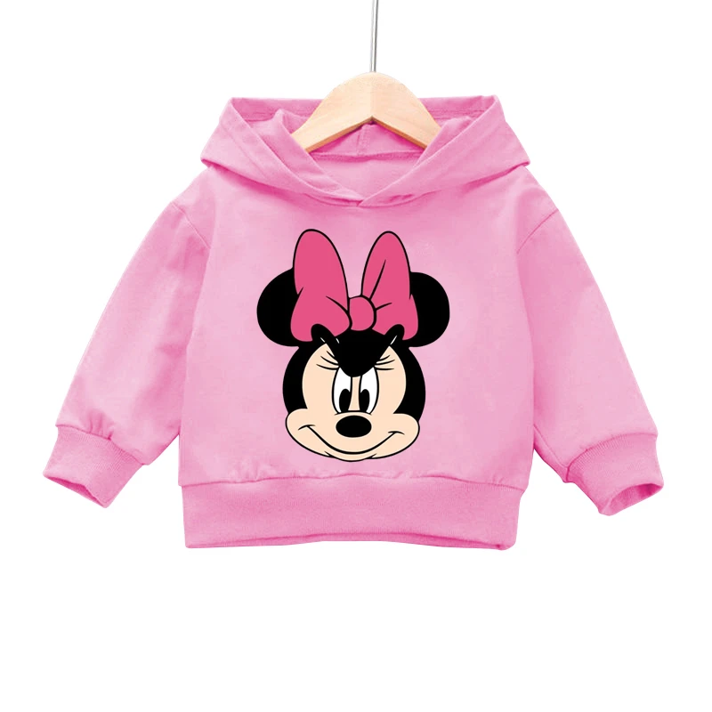 

Disney Minnie Pink Bow Kawaii Girls Hoodies Casual Lovely Long Sleeve Sweatshirt Children Spring Loose Pullover Fashion Tops