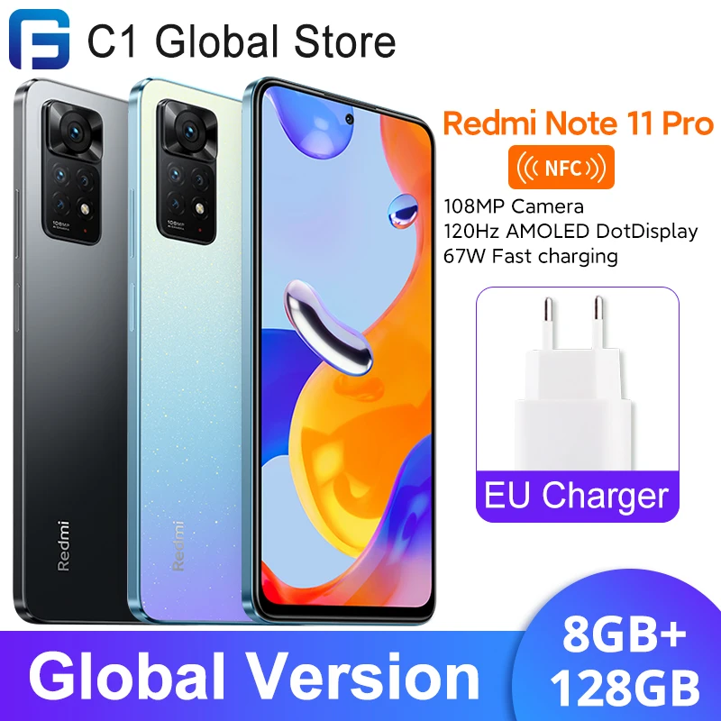 Глобальная версия Xiaomi Redmi Note 11 Pro смартфон 8GB 128GB памяти Процессор MTK Helio G96 Octa Core 108MP