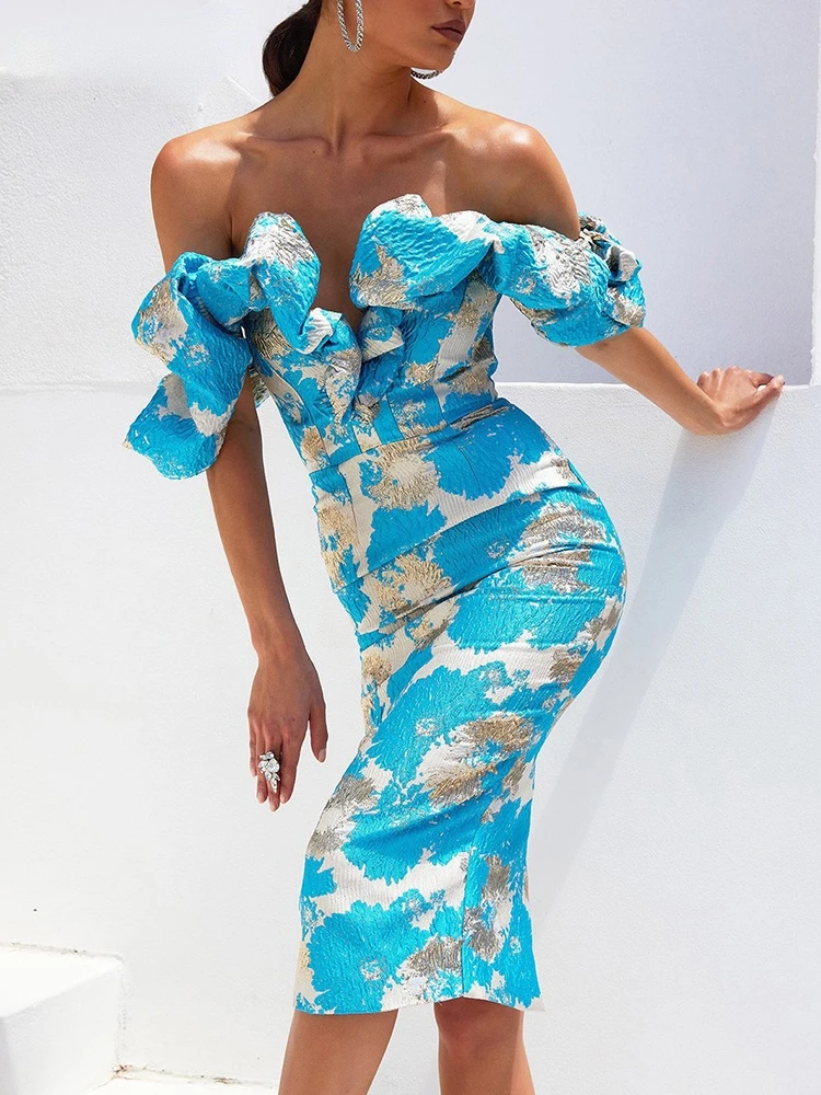 

Женское платье-миди с открытой спиной, V-образным вырезом и коротким рукавом