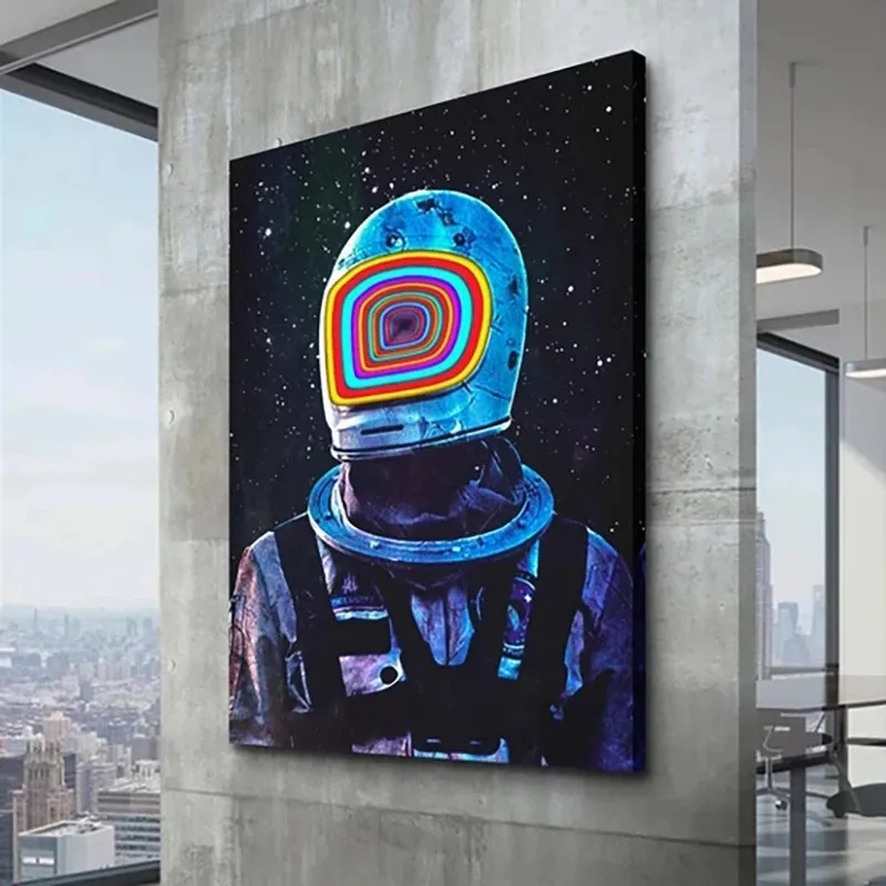 

Grappige astronaut canvas schilderij moderne creatieve muur poster regenboog astronaut in de ruimte print art foto decoratie