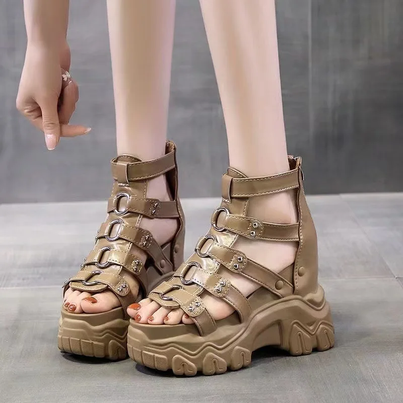 

Women Thick Bottom Gladiator Shoes Woman Summer Chunky Sneakers High Platform Sandals Hollow Out 8CM Wedge Heels Beach Sandalias