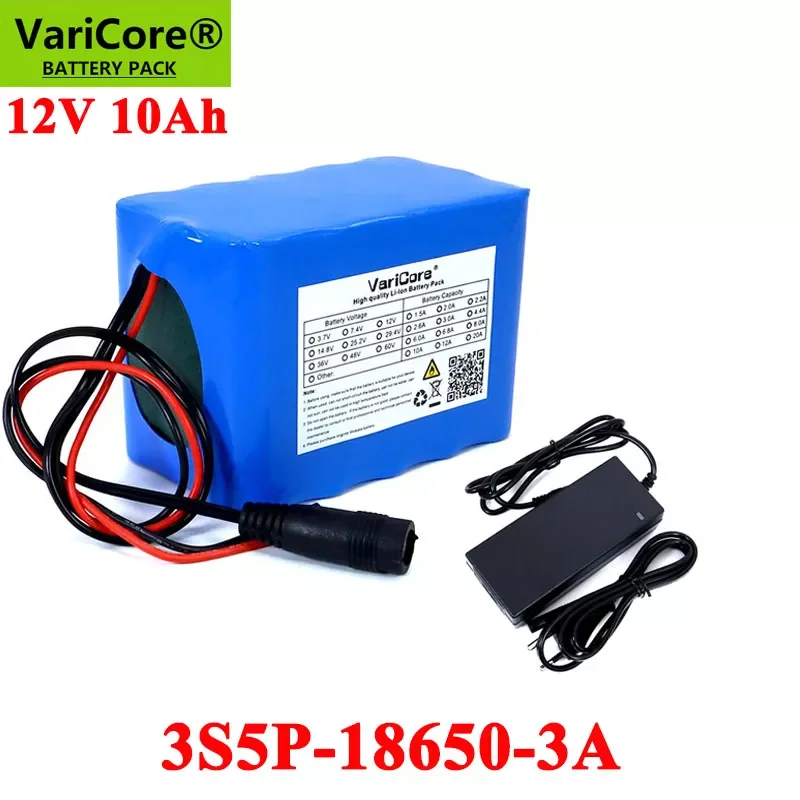 

2023New VariCore 12В 10Ah 18650 литий-ионный аккумулятор 10000mAh с BMS для монитора аварийного освещения Беспрерывное питание + 12,6 V 3A