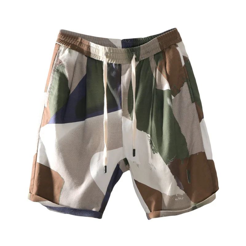 Men's Shorts Camouflage Men Cotton Linen 2022 Summer Loose Casual Beach Y734