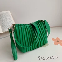 spring and summer new net red pleated small bag female fashion trendy all match messenger bag shoulder bag fashion bucket bag