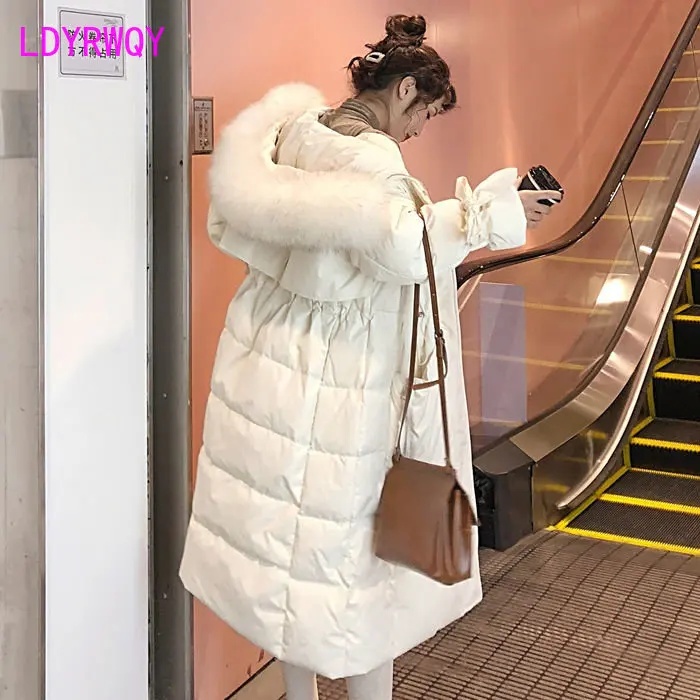 2022 new cotton dress women's medium long over knee large fur collar loose thickened Korean coat