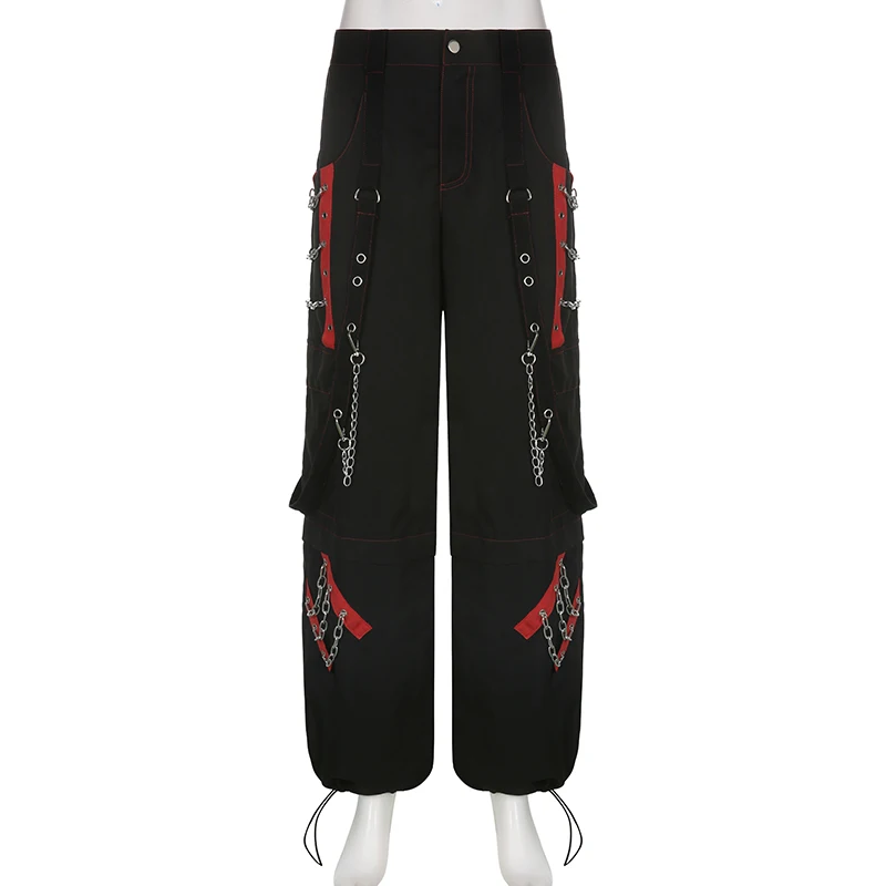 

Punk Style E-girl Casual Streetwear Baggy pant 90s Gothic Bandage Chain Women Pants Hip Hop Fairycore Vintage Trousers
