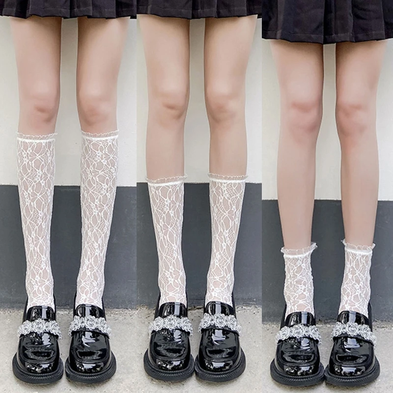 

Women Lace Trim Socks Lolita Style Japanese Maiden Lovely Calf Socks Harajuku