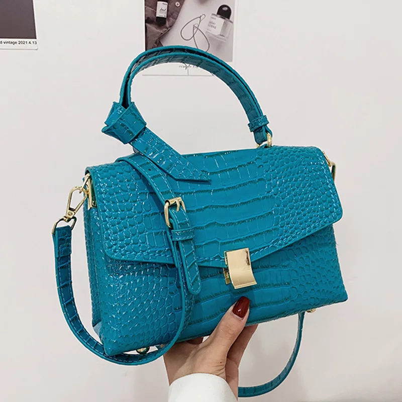 

2023 Elegant Women Paint Crocodile Pattern Shoulder Bags Blue Pink Chic Crossbody Bags Tote Alligator Leather Handbags and Purse