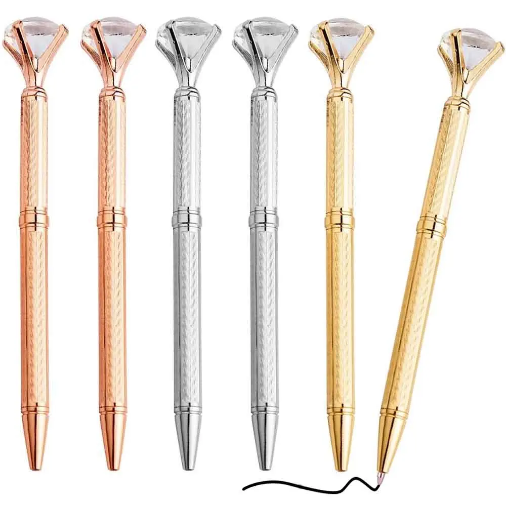 

90Pcs Luxury Metal Bling Big Crystal Diamond Gem Ballpoint Pens For Office School Supplies Rose Gold/Silver/Gold Wedding Gifts
