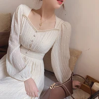 spring dresses for women 2022 elegant square collar full sleeve loose casual dress autumn knee length lace womens clothing
