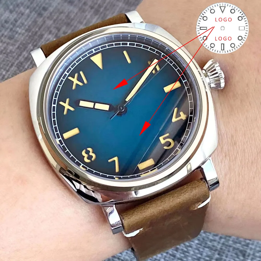Фото Индивидуальные Tandorio 20ATM Diver 42 мм Diver NH35A Автоматические мужские часы Синий Коричневый Калифорнийский циферблат Светящийся сапфир Montres