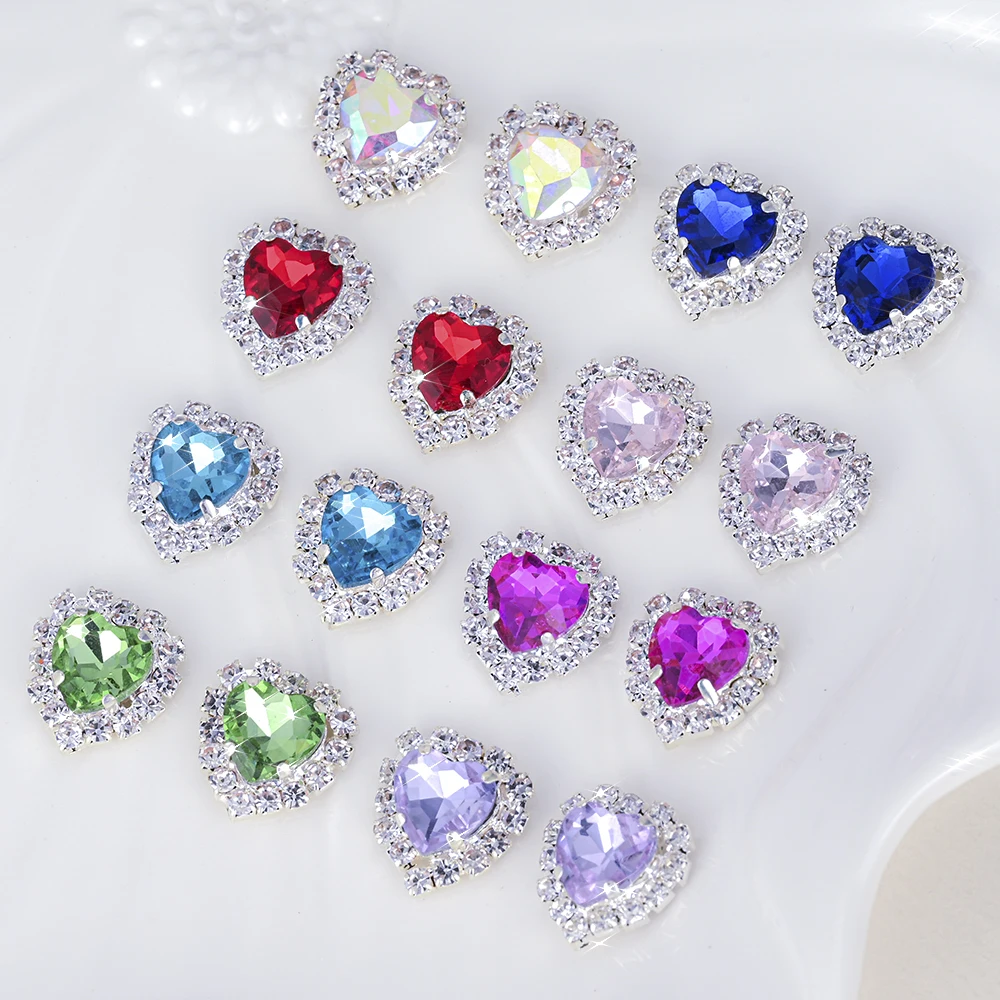 

5pcs Peach Heart Rhinestone Nail Art Decoration DIY Crystal Glass Stones Sliver Base Flatback Multicolor Zircon Jewelry Accessor