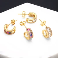 rainbow crystal c shape hoop earrings for women copper zircon bar crystal earrings dainty gold plated jewelry gifts ersa080