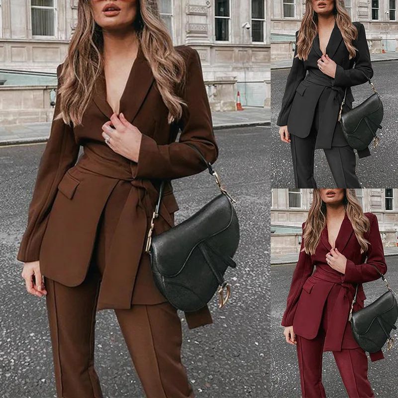 

Women's Commuter Lace-Up Suit Suit 2022 New Women's Suit Pants Office Ladies Casual Business Two Piece Fashion Pants Suit