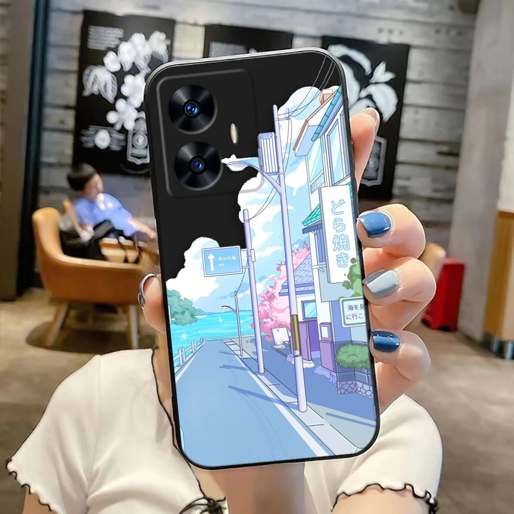 Чехол для телефона Street Cherry Blossom Snow Mountain Realme C65 C63 C53 C35 C55 C33 C30 C21Y C20 C12 C11 GT 2 NARAO 20 30 50