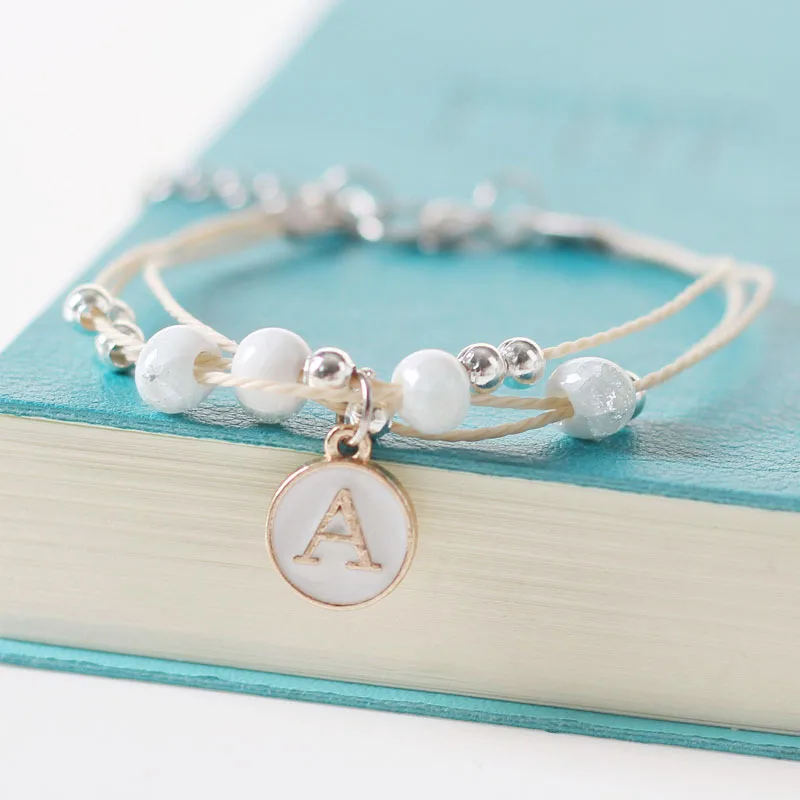 

Fashion A-Z Letter Alphabet Initial Name Braided Bracelet For Women Ceramic Beaded Letter Charm Bracelets Girls Party Jewelry