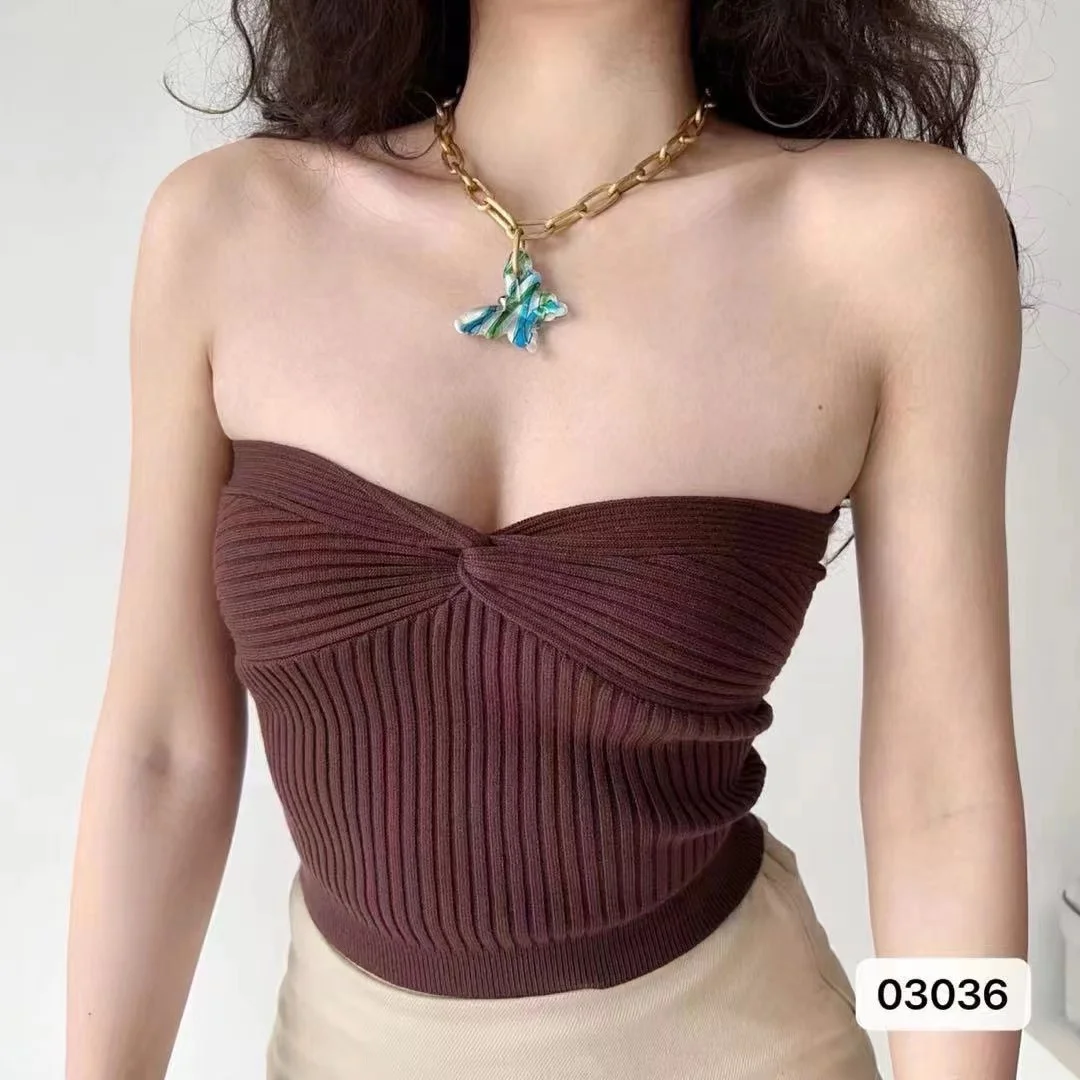 Женский трикотажный Топ без бретелек в рубчик