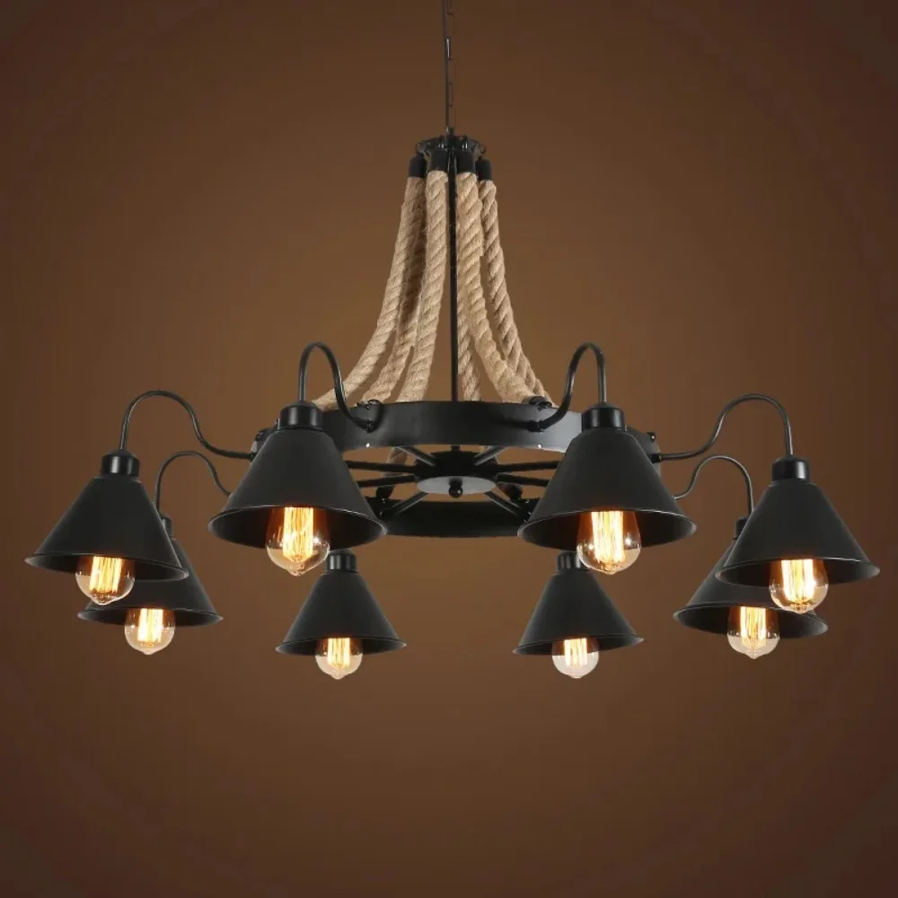 

American Coffee Shop Chandelier Loft Wrought Iron Retro Industrial Style Restaurant and Bar Hot Pot Restaurant Chandelier