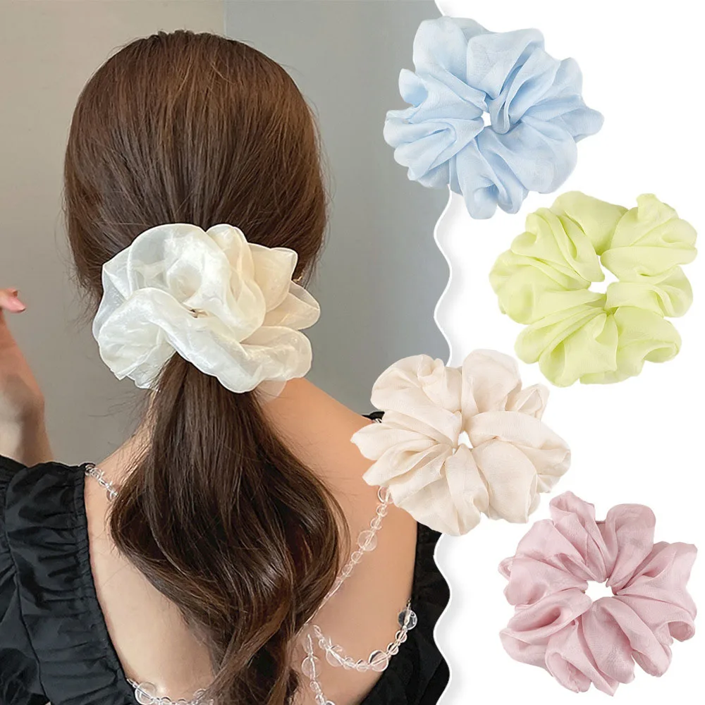 

Chiffon Elastics Hair Band Solid Color Scrunchies for Women Girl Ponytail Holder Hair Rope Large Size Hairband Hair Accessoires