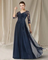 dark navy mother of the bride dresses elegant jewel half sleeves chiffon sequin lace guest party gowns new robe de soiree