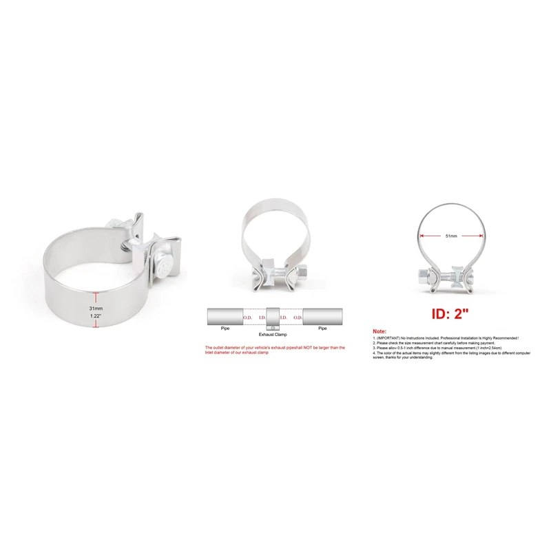 

Butt Joint Universal Stainless Steel Exhaust Clamp Band Kit Auto Turbo Pipe Clips