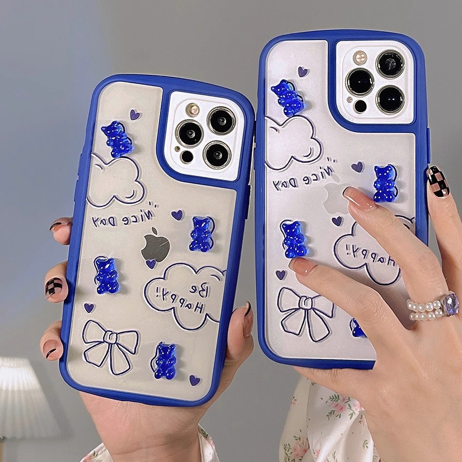 

Чехол для телефона iPhone 13 с трехмерным медведем для iPhone 12 11 Pro Max X XR XS Max, высокопрозрачный Овальный мягкий чехол из ТПУ