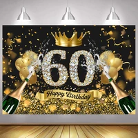 gold 60th backdrop for woman men happy birthday party sixty year glitter photography background adult photographic photo banner