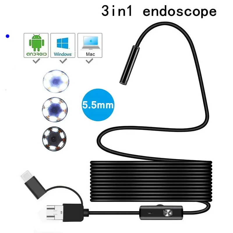 

TYPE C USB Mini Endoscope Camera 5.5mm 2m 1m Flexible Hard Cable Snake Borescope Inspection Camera for Android Smartphone PC