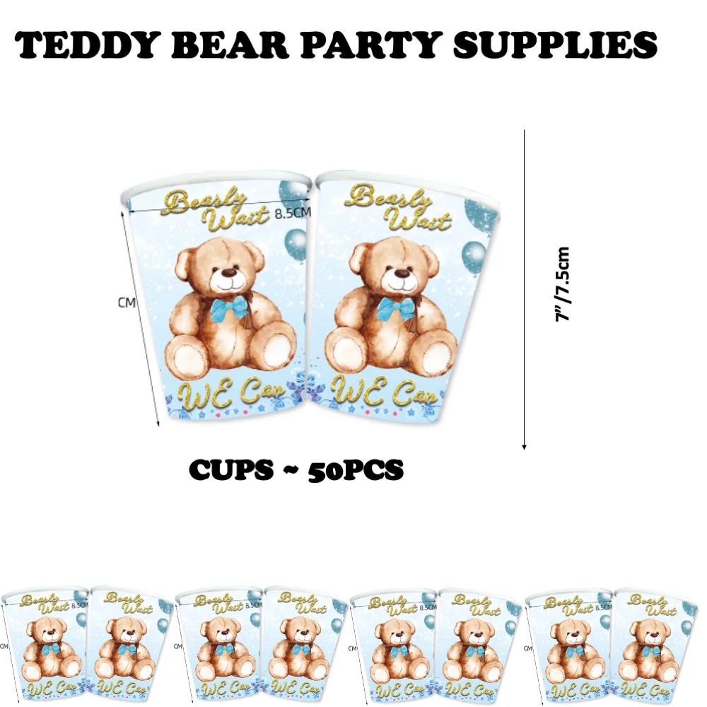 

Teddy Bear 50pcs Paper Cups Disposable Decoration Party Sets for Anniversary Wedding Children College Funny School Home Events