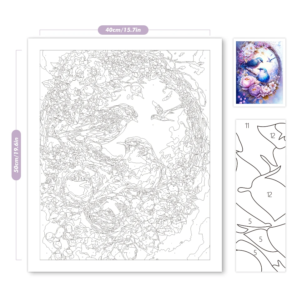 Набор для рисования по номерам на холсте фиолетовые цветы птицы животные