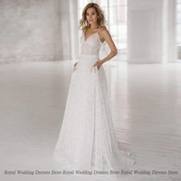 a line wedding dresses spaghetti draped flower applique v neck open back tulle satin lace floor length print gowns robe de ma