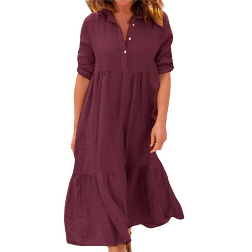 

Платье женское длинное с рукавом три четверти, на пуговицах