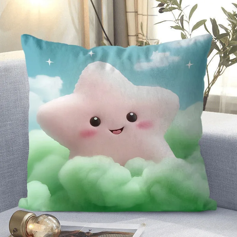 Cute Star Print Decorative Pillowcase Bedroom Living Room Square Cushion